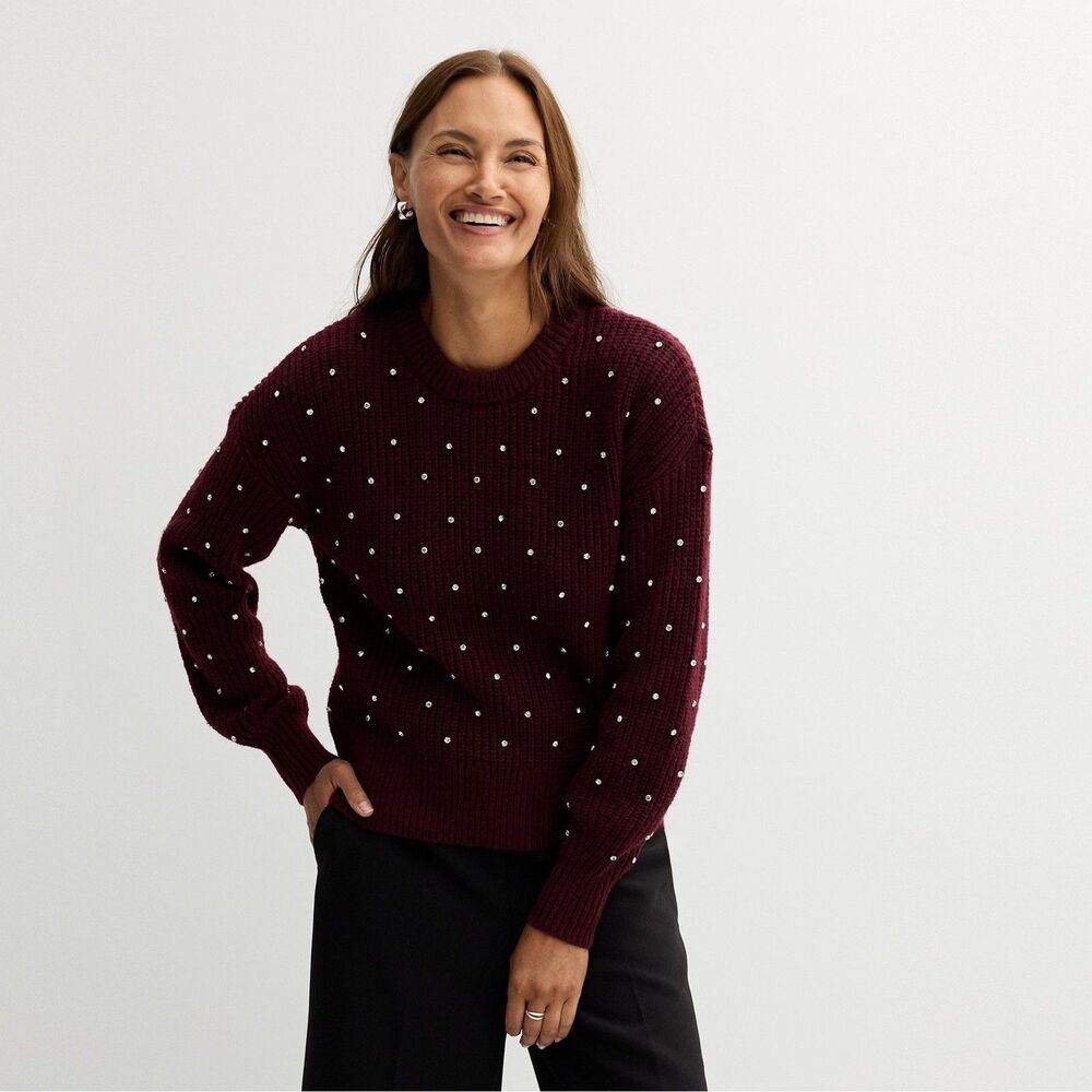 Nine West Sweater Size Medium Plum Shine Crewneck Pullover Women's NWT